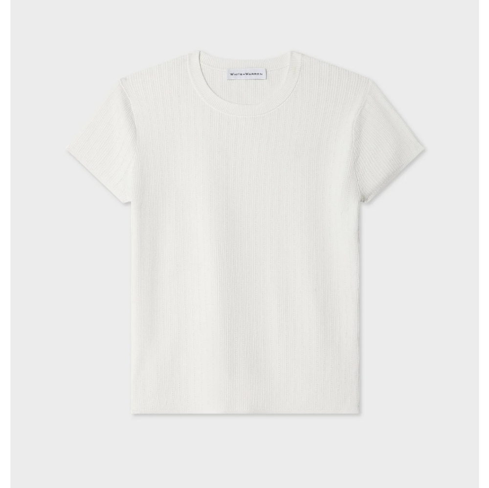 White + Warren Ribbed Organic Cotton And Linen Blend Cream Tee